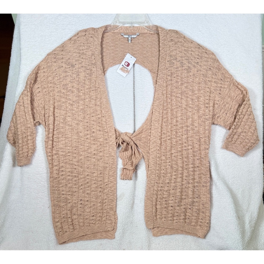 NWT BKE Buckle Cardigan Sweater Womens Large Rose Cream Open Back Tie SDEV5754